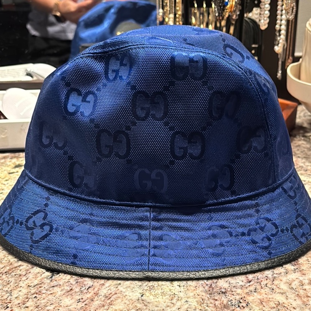 Gucci Navy Monogram Bucket Hat